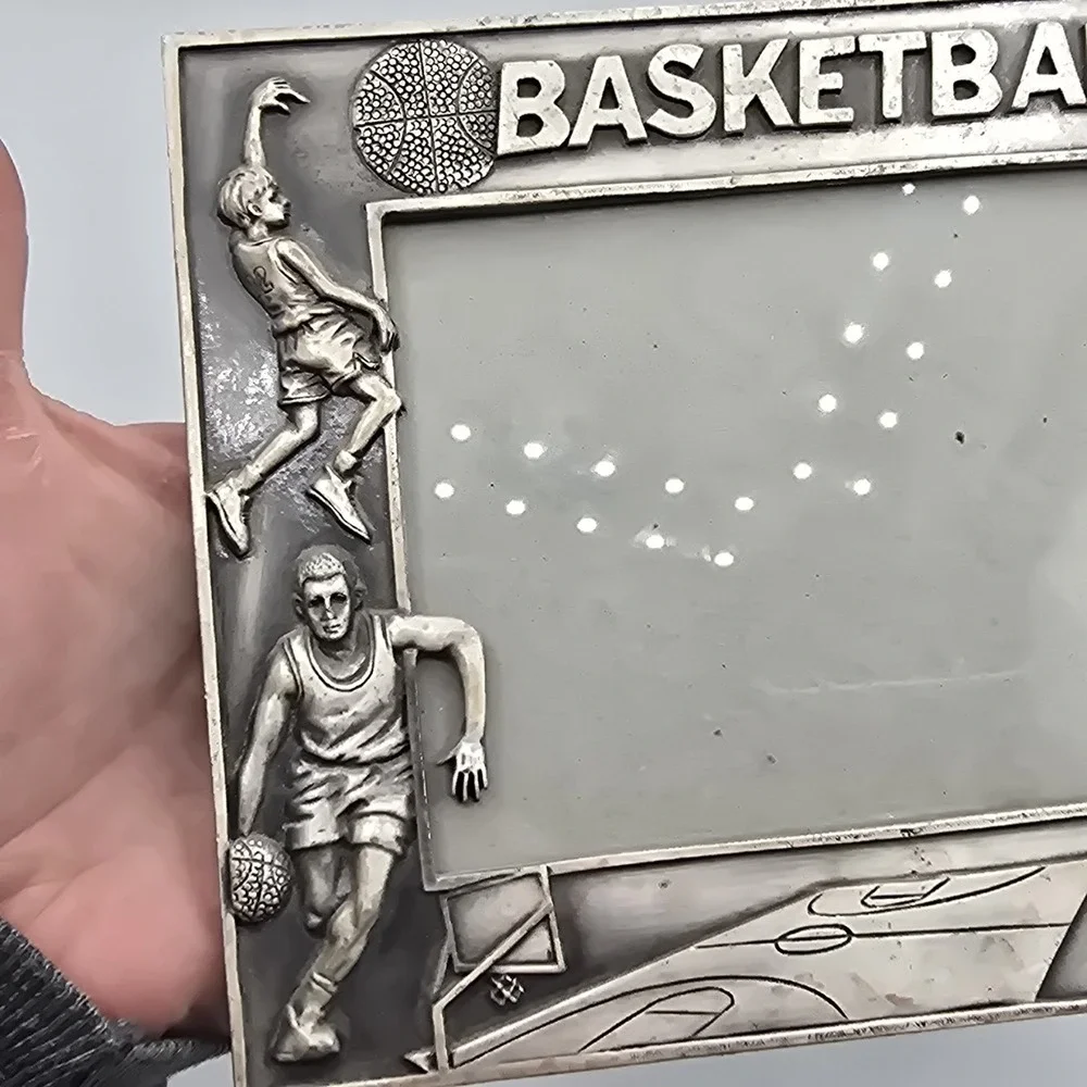 Pewter Vintage Basketball Player Picture‎ Photo Frame Sports Athletic Retro